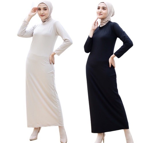 Gamis Manset Wanita Lengan Panjang/ Inner Dress Span / Mangset Spandek Polos Fit XXL