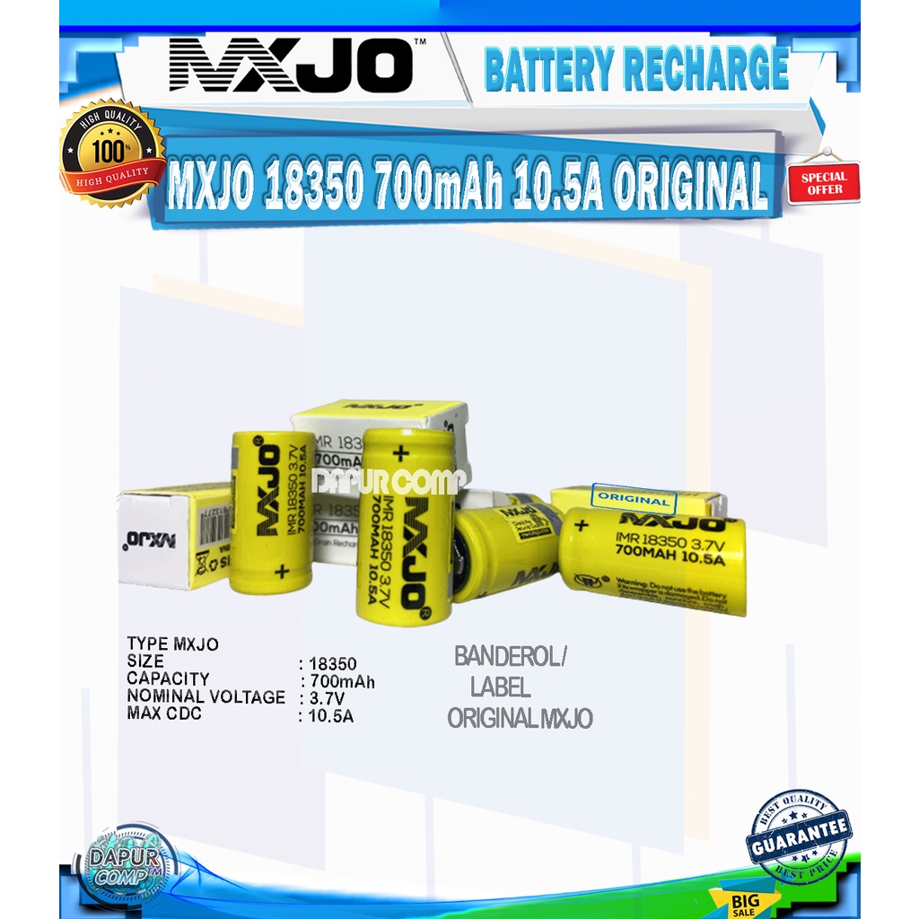 BATRE/BATTERY MXJO 18350 10.5A RECHARGE ORIGINAL MXJO