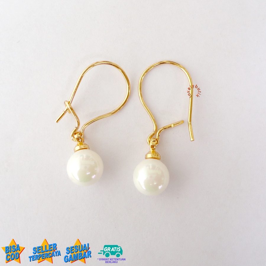 Lovelybutik Anting Xuping Model Gantung Bola Mutiara Perhiasan Wanita Dewasa Anting Frisk4