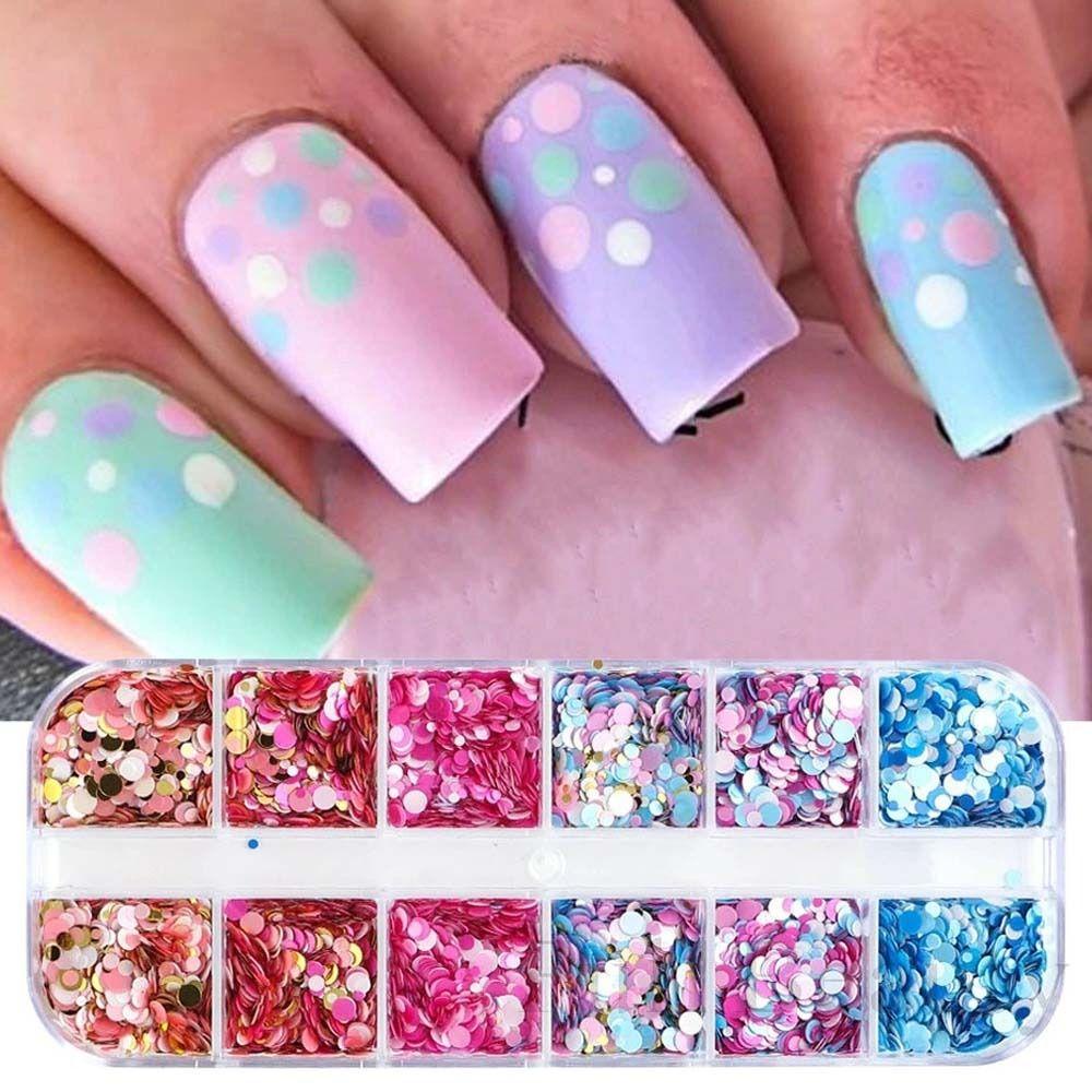 Mxbeauty Paku Sequin 12kisi-kisi Dekorasi Bulu Mata Pesona Kuku Makeup Berbentuk Bulat Nail Art Patchs Nail Glitter Flakes