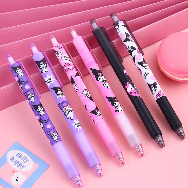 [Harga Grosir] Termurah!! 1PC Perlengkapan Siswa Sekolah Pena Gel Hitam Yang Dapat Ditarik 0.5mm Press Sign Pulpen Hadiah Kartun Siswa Anime Cartoon Stationery Kitty Gel Pen