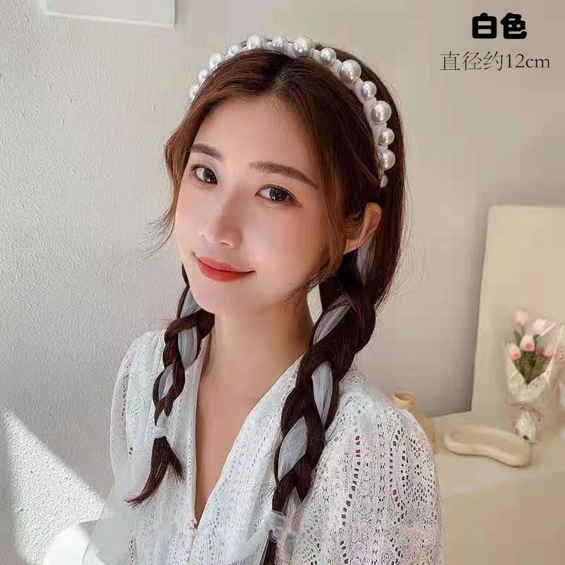 Bando Mutiara Anak  Bandana Mutiara Pita Tulle Panjang Bisa diikat Gaya Korea