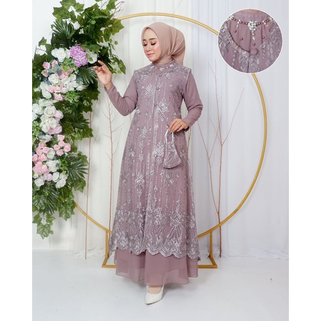 Permata Olshop / Gamis Kebaya Adiva JN / Gamis Pesta Modern / Gamis Kebaya Kondangan / Gamis Brukat Tulle