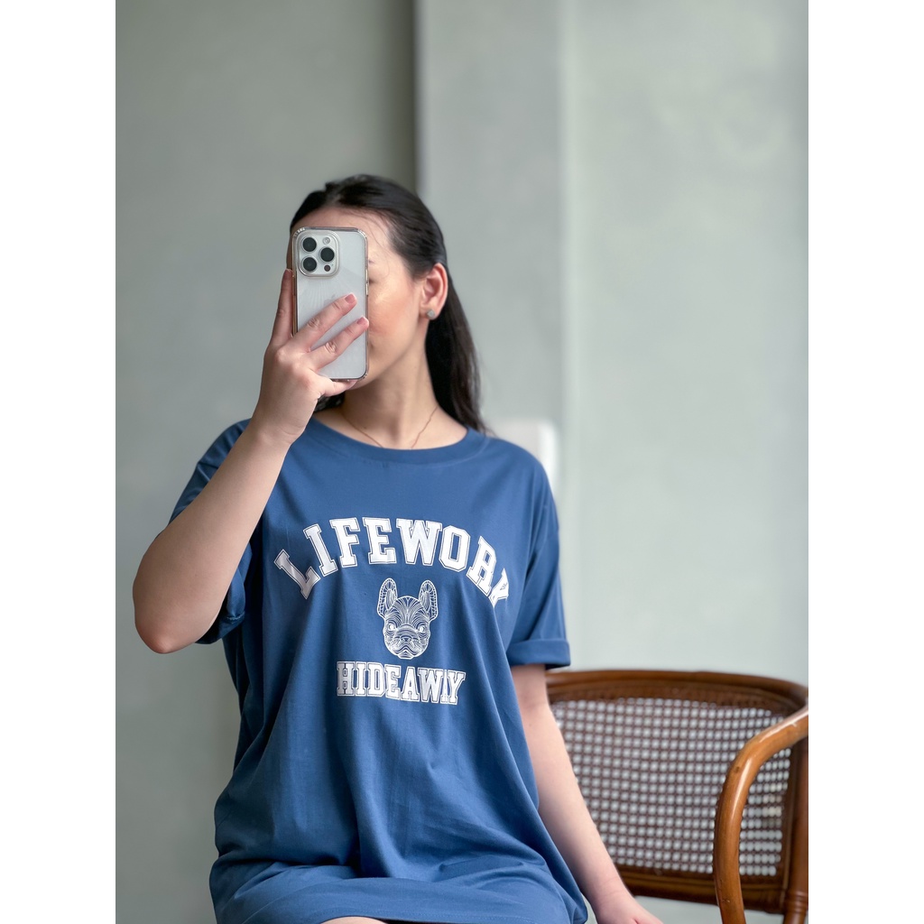 Kaos Oversized Wanita Lengan Pendek Bahan Katun Motif Tumblr