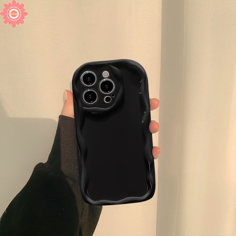 IPHONE Casing Ponsel Kompatibel Untuk Iphone11 7plus XR 12 13 14 Pro MAX X XS Max7 8 Plus SE 2020 Mode Sederhana Cat Air Gelombang Bingkai Bantal Halus Glossy Bergelombang Tepi Shockproof Soft Case