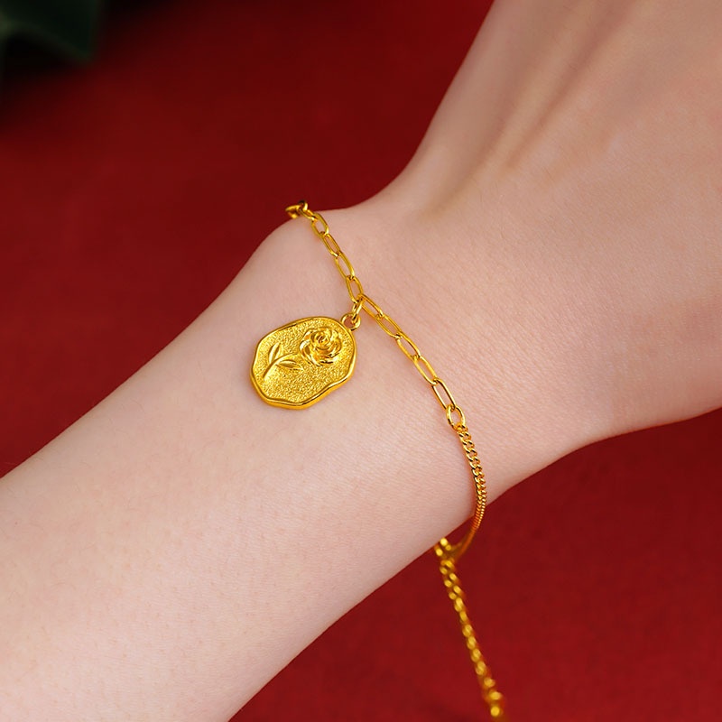 Goldkingdom Fashion Perhiasan 24 K Bangkok Aksesoris Ready Stock Mawar Bicara Gelang Halus Adjustable Dipanjangkan Rantai Kalung Untuk Wanita