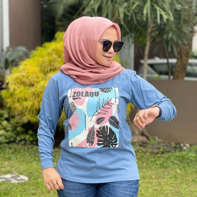 kaos senam wanita ZOLAQU lengan panjang original / kaos distro zumba wanita lengan panjang cotton co