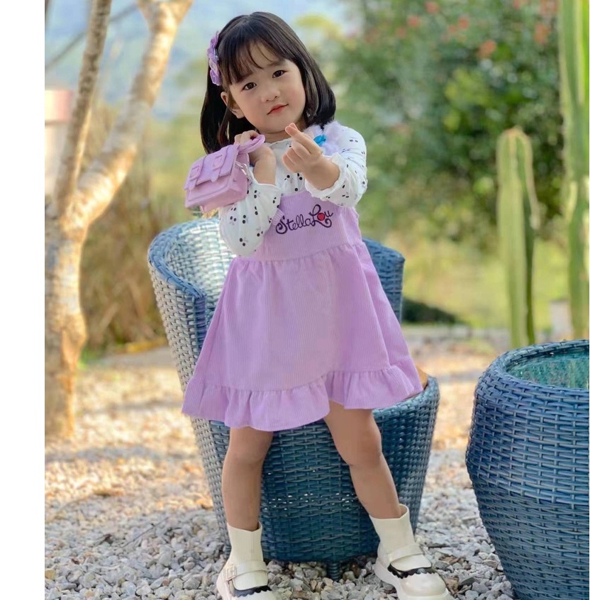 DR102-Dress Anak Perempuan 2in1 Overall Black Cherry Cutiebear