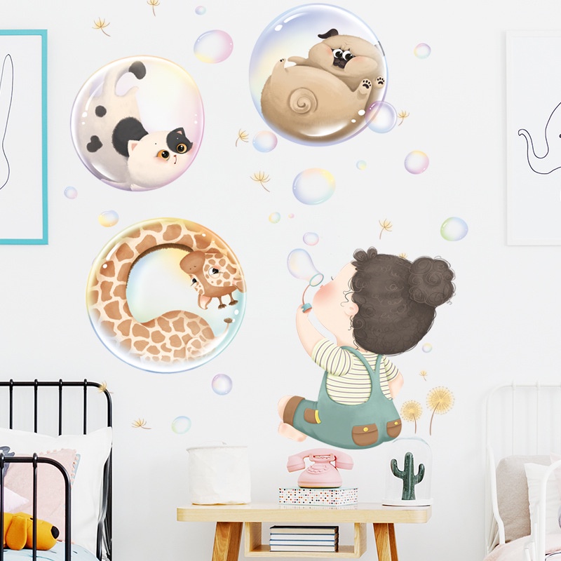 Kartun Lucu Bayi Hewan Dekorasi Kamar Wallpaper Layout Tk Removable Tahan Air Self-adhesive Stiker Dinding