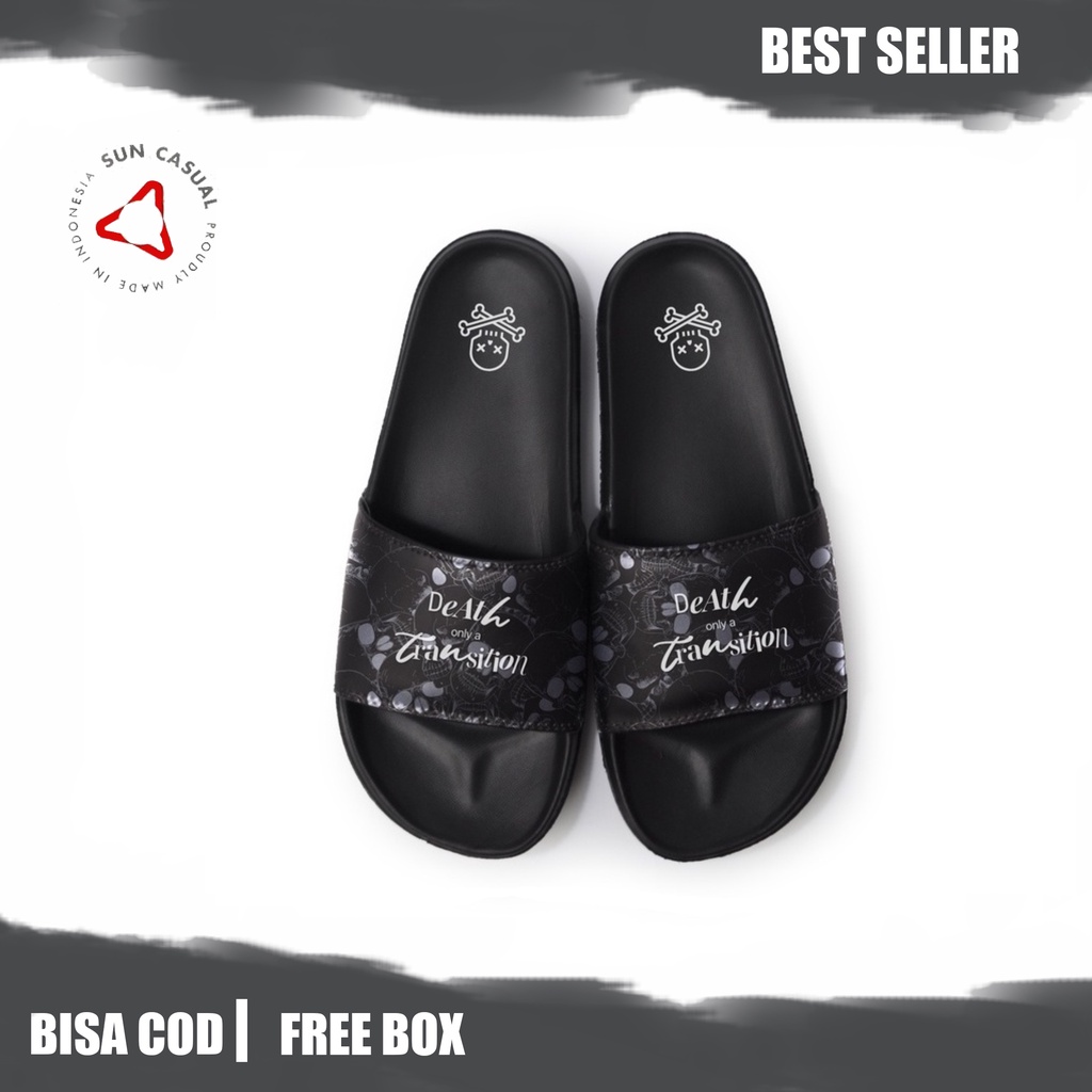 Sun Casual - Skull Black / White | Slippers Slide | Sandal Pria | Sandal Wanita | Sandal Unisex