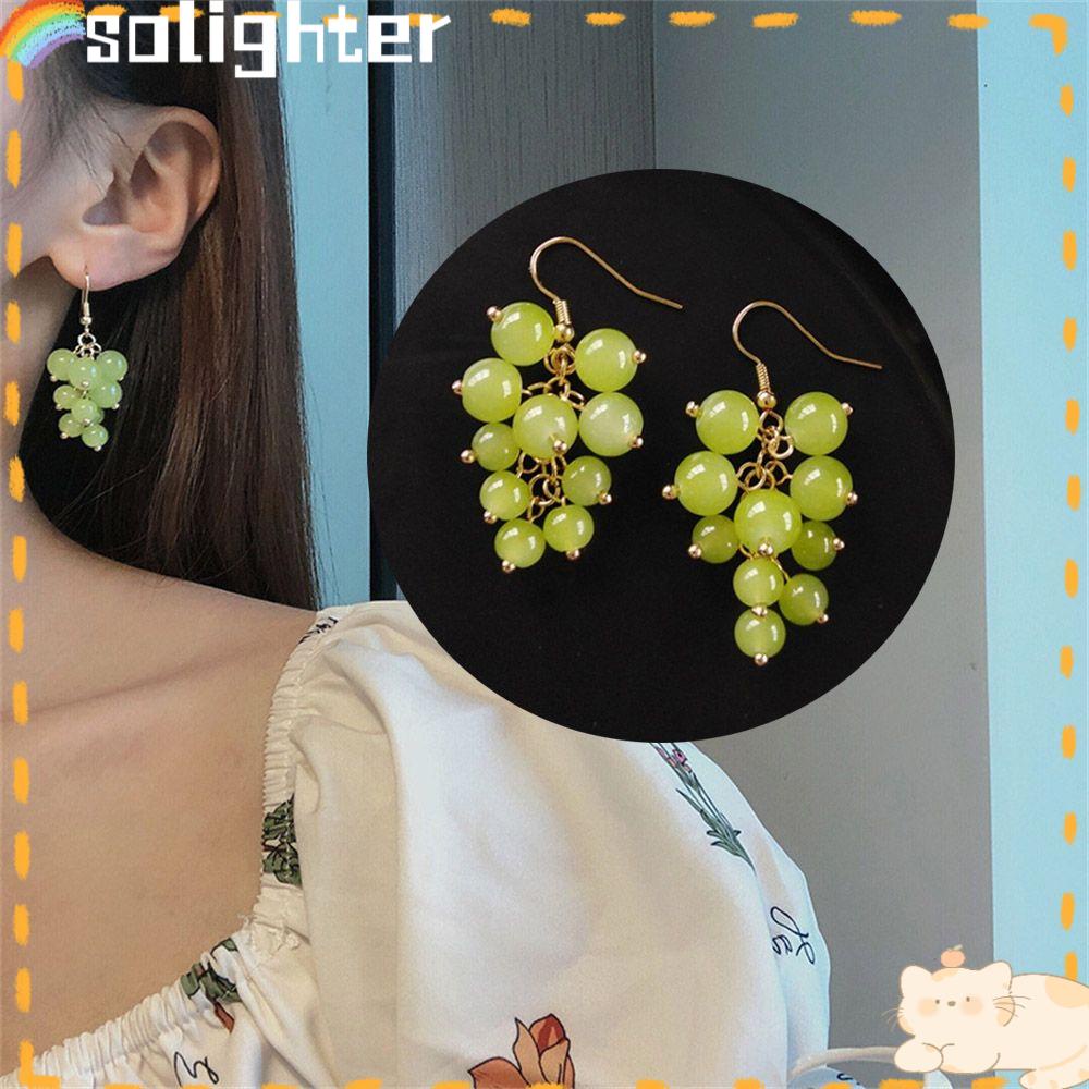 SOLIGHTER Stud Earrings Fashion Aesthetic jewelry womens jewelry Green Beads