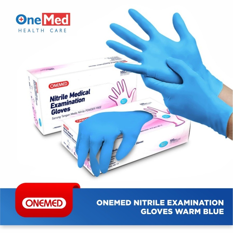 Sarung Tangan Onemed Nitrile Exam Glove Warm Blue Box isi 100 MR