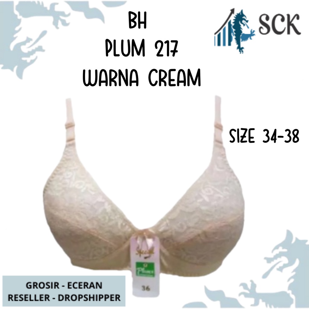 BH PLUM 217 Warna Cream Size 34-38 Kait 1 (34-36) Kait 2 (38) / BH Busa Tipis Tanpa Kawat - sckmenwear GROSIR