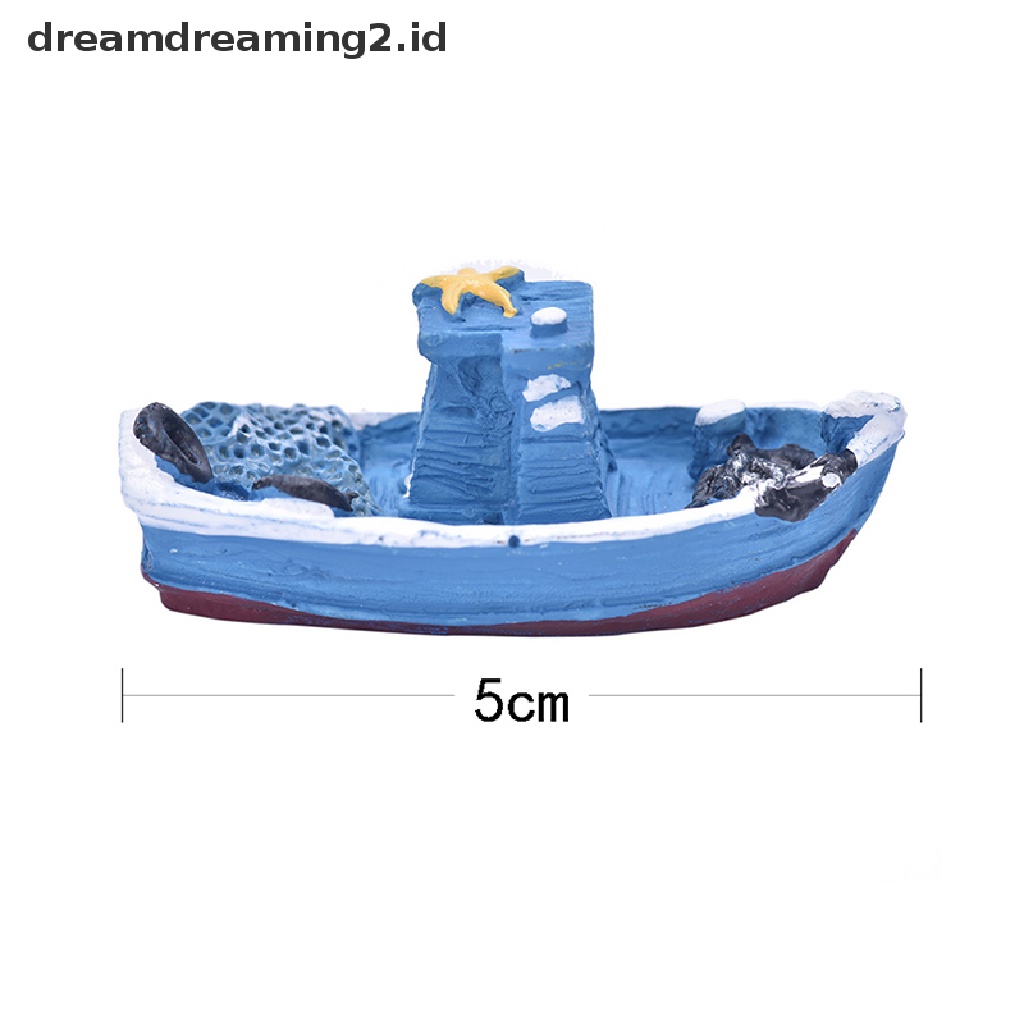 (dream) Pop 1pcs Yacht Kapal Kapal Nelayan Miniatur Peri Taman Rumah Rumah Kerajinan Micro Lansekap Dekorasi DIY Aksesoris.