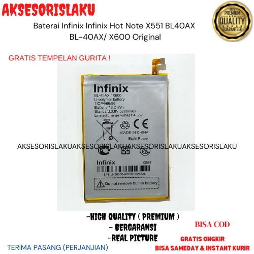 Baterai Infinix Hot Note X551 BL40AX BL-40AX/ X600 Original Batre Hp