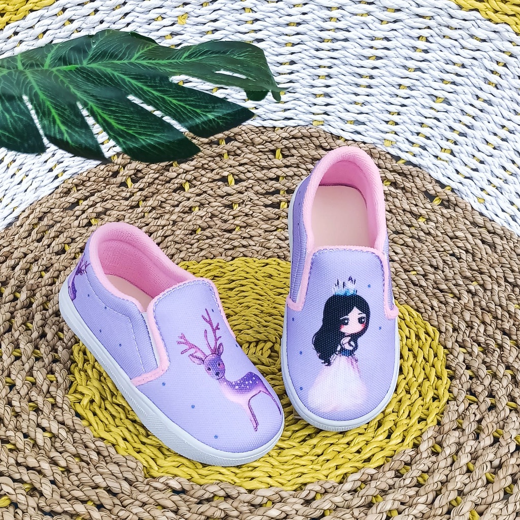 Sepatu Slip On Flats Anak Perempuan Putri Ungu Rusa Murah