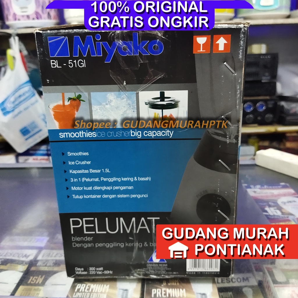 Miyako Blender BL-51 GI - 1.5 Liter Pelumat JUMBO MESIN KUALITAS PREMIUM JAMIN AWET DAN KUAT BAHAN KACA GLASS penghancur es batu