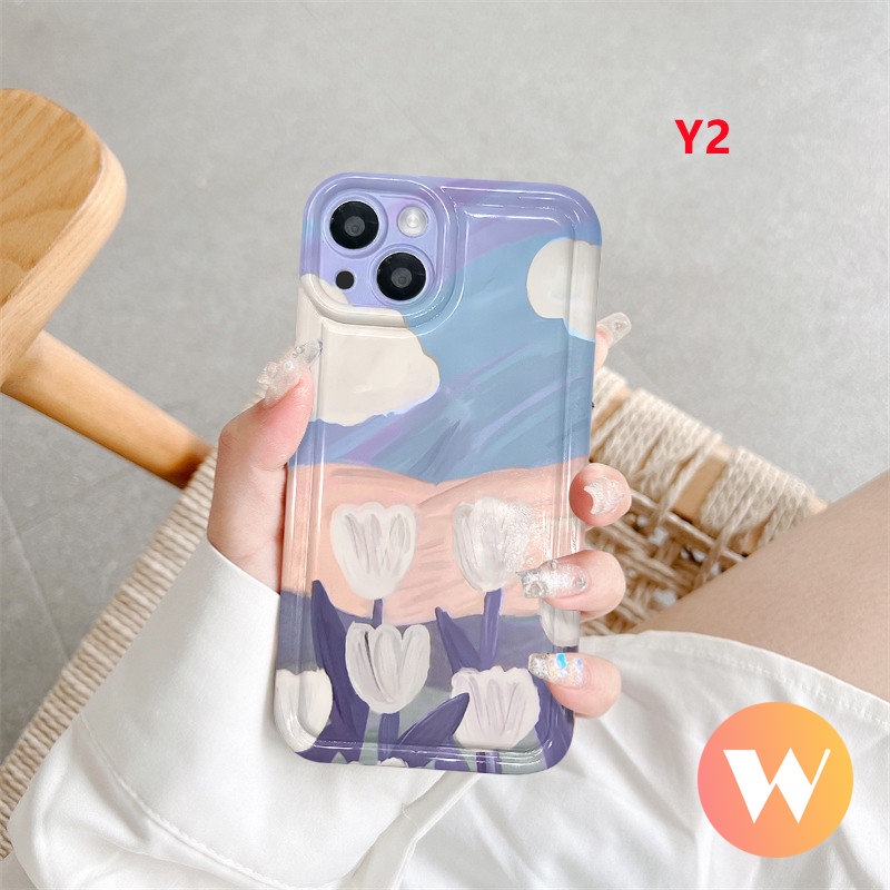 Casing Oppo A17 A16 A95 A17K A7 A12 A53 A54 A5 A5s A74 A3s A57 A16s A15 A9 A16K A16E A52 A12E A55 A1K A77s A77 A92 A31 A15s Art Bunga Tulip Lukisan Minyak Flowers Airbag Soft Case