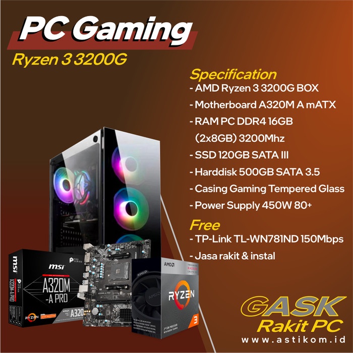 Rakitan PC Gaming Editing Ryzen 3 3200G Komputer Design Desain Murah