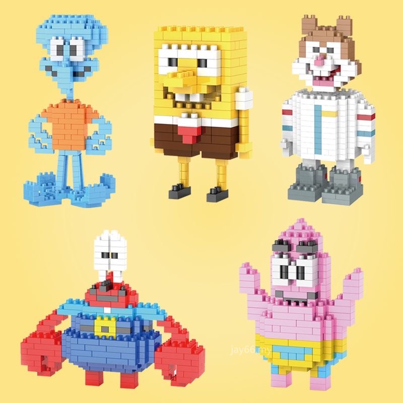 Spongebob Anak-Anak LEGO Majelis Manfaat Kecerdasan Mainan Ornamen Kreatif Mini Berlian Kecil Partikel Blok Bangunan