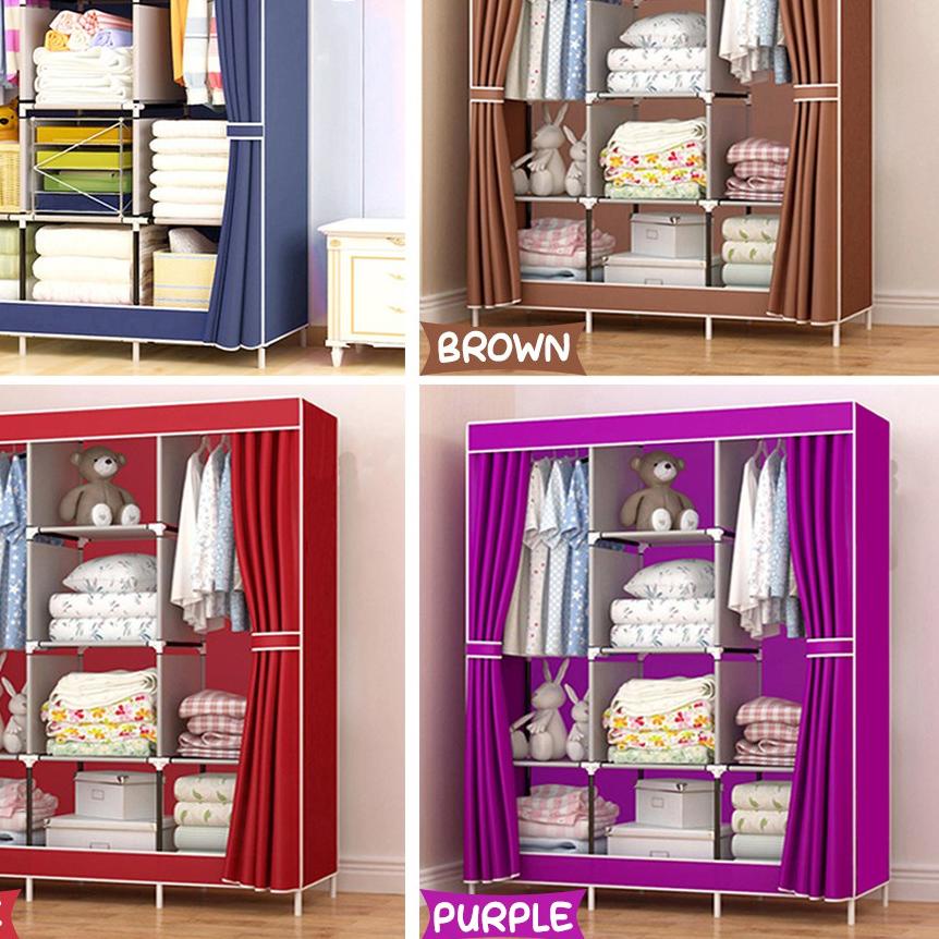 ⅍ Lemari Pakaian Kain Portable Jumbo  lemari 3 sekat lemari baju jumbo ✷