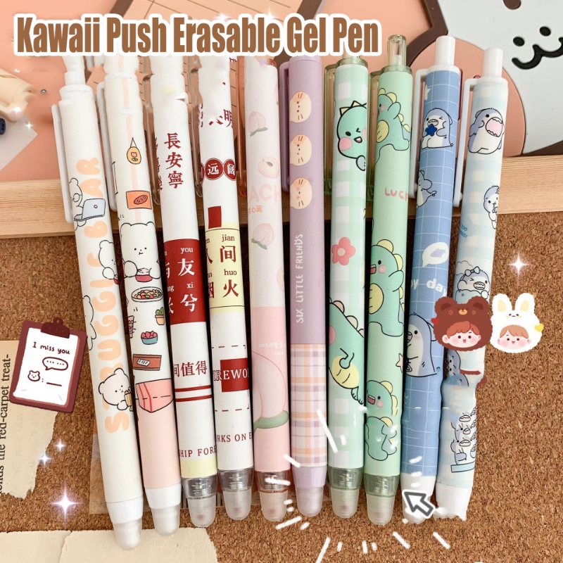 [Unggulan] Kawaii Push Erasable Gel Pen 0.5mm Biru Isi Ulang Bolpoin Kreatif Siswa Menulis Tanda Tangan Pena Perlengkapan Alat Tulis Kantor Sekolah