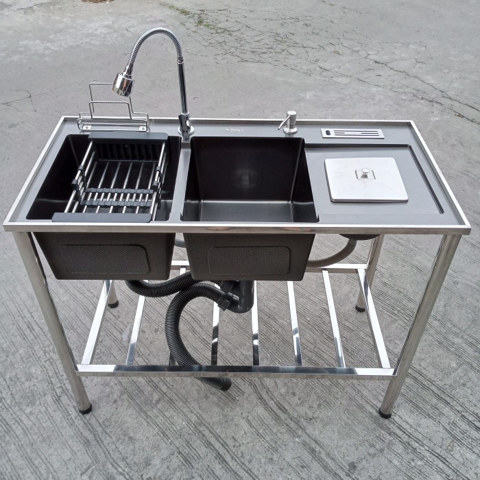 paket komplit bak cuci piring portable/kitchen sink/bcp 2 lobang mewah
