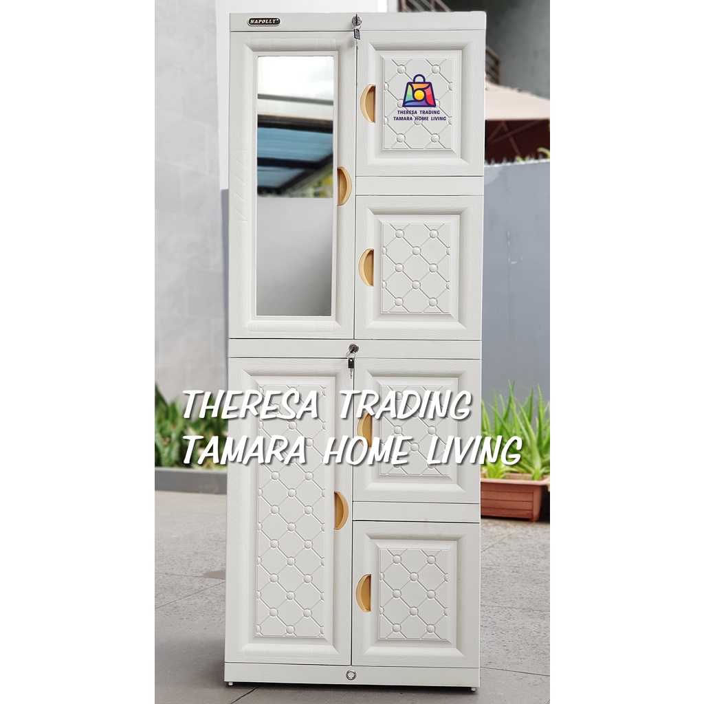LEMARI PLASTIK NAPOLLY MCAB 4 KACA CERMIN SUSUN 4 EXCLUSIVE DESIGN DI LENGKAPI KUNCI PINTU LEMARI