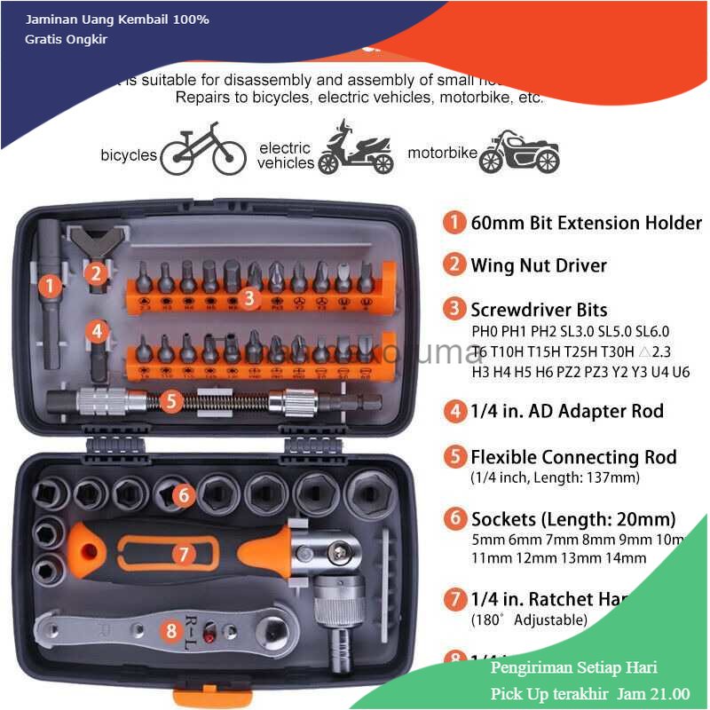 TD - HTA AOTUO Set Kunci Ratchet Screwdriver Household Repair Tools 38in1 - 2880A