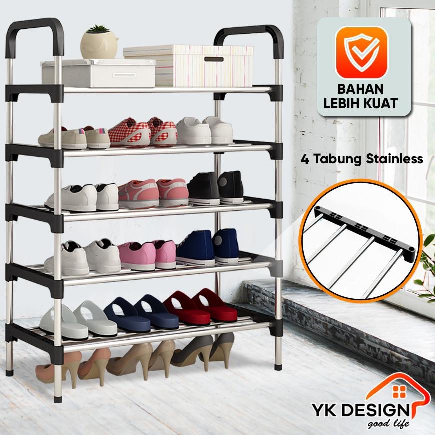 ✧ YK DESIGN YK-216 Rak Sepatu Portable 5 Tingkat Tempat Sepatu Sandal 5 Susun Rangka Besi & Plastik 