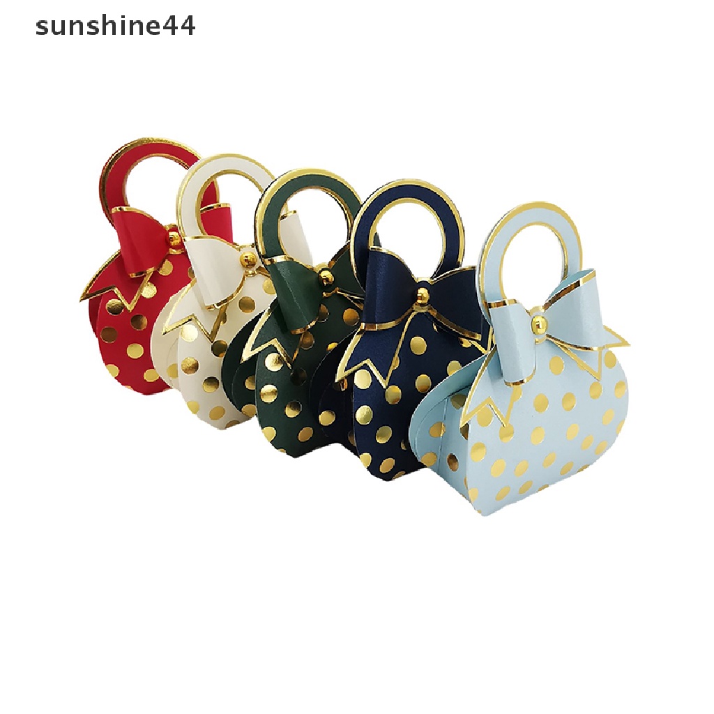 Sunshine 10Pcs Gold Dot Candy Gift Box Kotak Kertas Baby Shower Pernikahan Dragee Dengan Handle ID