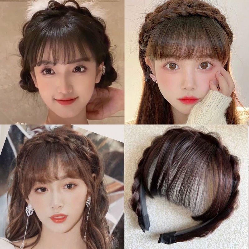 Gaya Korea wig Poni Satu Tulang Ikan Kepang Bando Baru Tinggi Tengkorak twist Kepang headband Perempuan