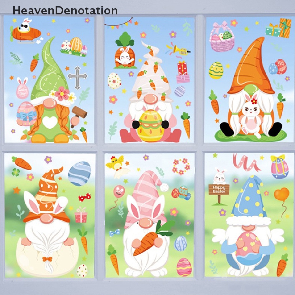 [HeavenDenotation] 1pc Stiker Jendela Kaca Happy Easter Colorful Bunny Eggs Wall Stiker 20x30cm HDV