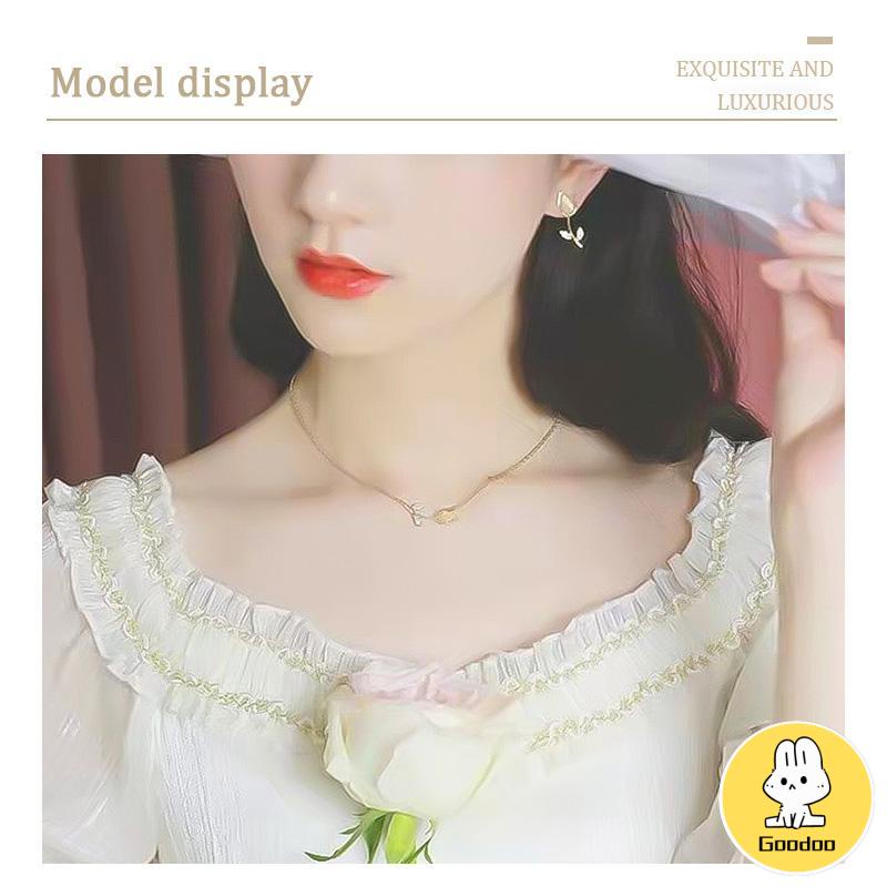 Anting Stud Desain Bunga Tulip Bahan S925 Silver Gaya Korea Untuk Wanita -Doo