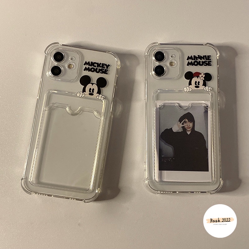 IPHONE Case Kompatibel Untuk Iphone13 11 12 13 Pro MAX XR X XS Max7 8 6 6s Plus 8plus 7plus SE 2020 Couple Dompet Slot Kartu Lucu Mickey Minnie Transparan Bening Shockproof Soft Tpu Cover