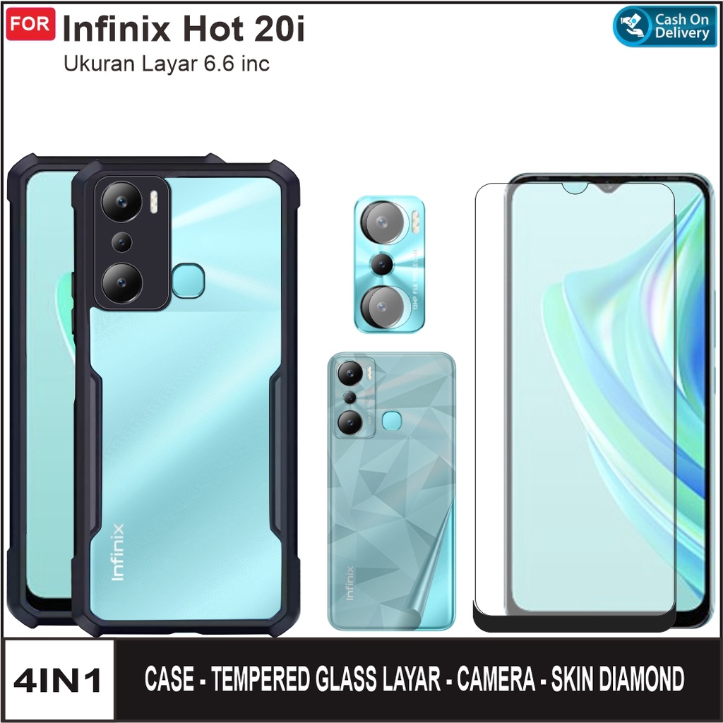 Jual Case infinix Hot 20i Paket 4in1 Hardcase Shockproof Transparan