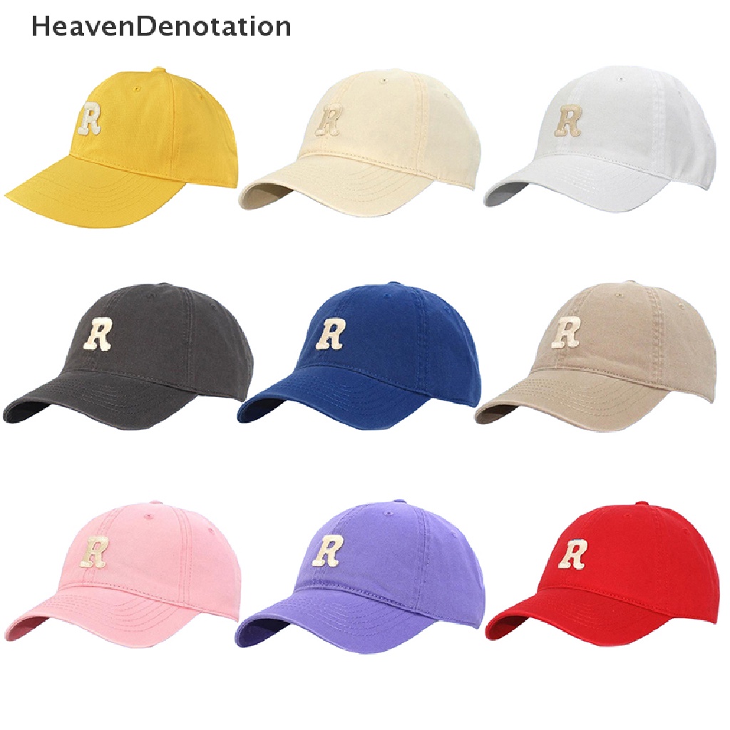 [HeavenDenotation] Wanita Pria Pasangan Musim Panas Katun Topi Baseball Alfabet Huruf Bordir Warna Solid Harajuku Hip Hop Jalan Snapback Topi HDV