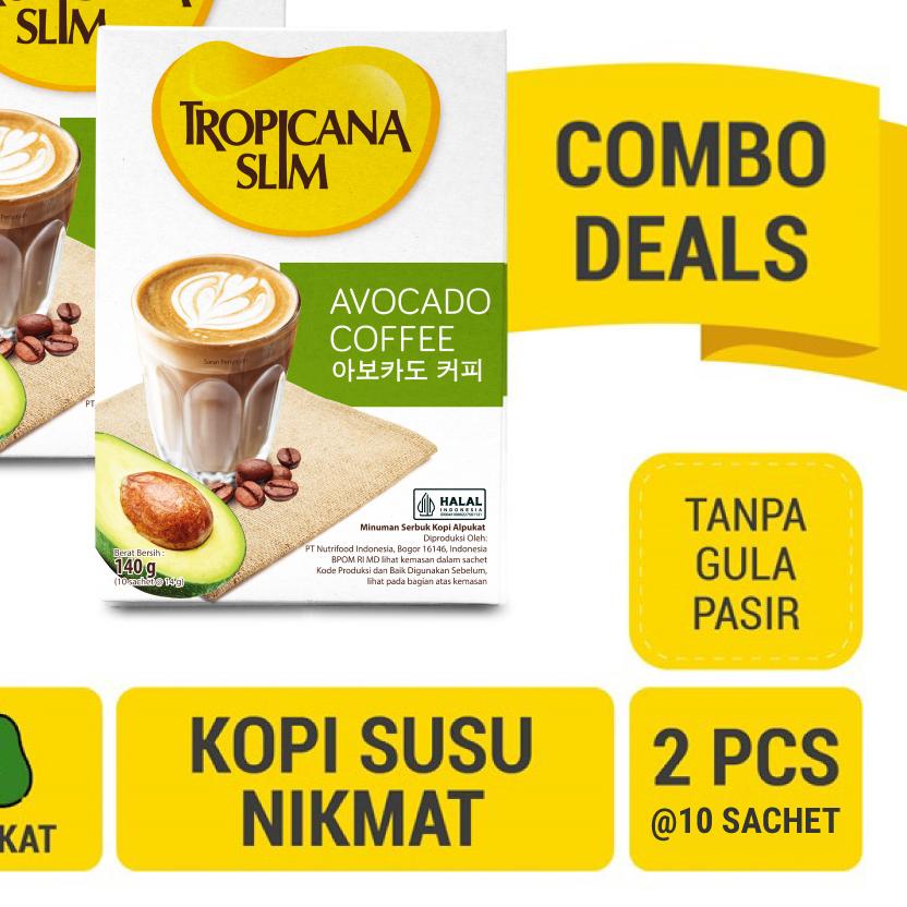 

☏ Twin Pack - Tropicana Slim Avocado Coffee 10 Sachet - Kopi Susu Nikmat Tanpa Gula Pasir ❆