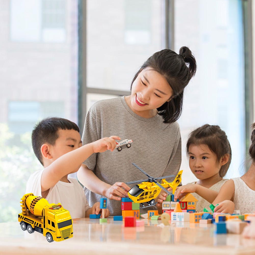 6 Pcs/Set Boy Pull Back Car Toy Model Set Simulasi Excavator Kendaraan Teknik Pesawat Model Mobil Kartun Hadiah Anak Laki-Laki