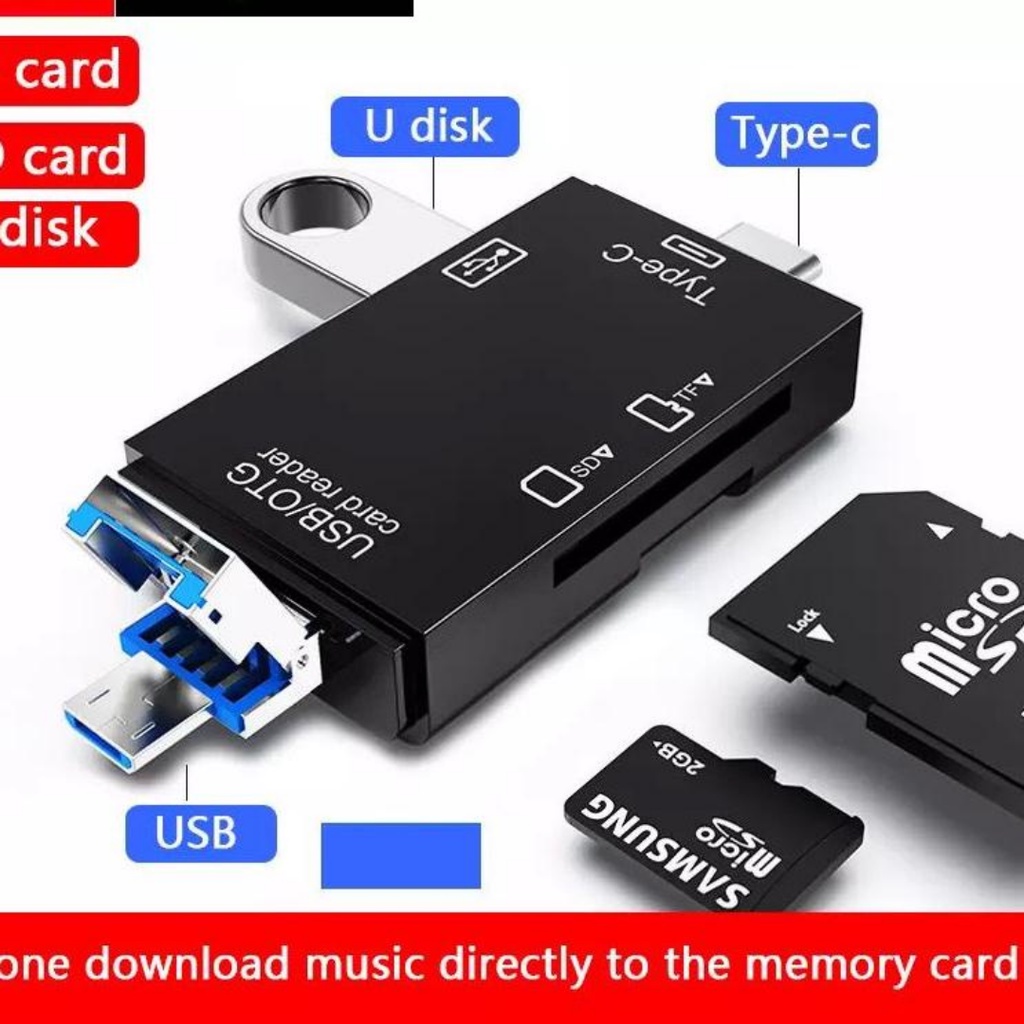 (ZENIA) OTG Card Reader 6 in 1 Support USB 3.1 Type C / USB 2.0 / SD Card / Micro SD / Micro USB