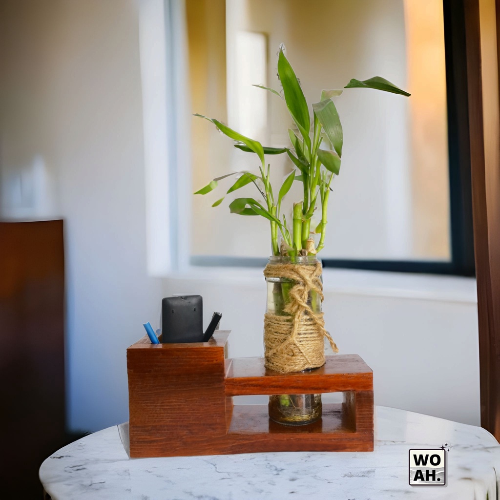 Vas Bunga Kayu, Dekorasi Meja Kerja tempat pensil kayu Wooden Vase + Stationary Holder - Pot Kayu - 