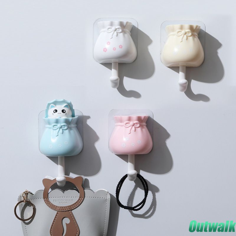 ღ 1Pc Kucing Kuat Lengket Kait Kartun Gantungan Kunci Mounted Perekat Mantel Gantungan Topi Rak Gantungan Kunci Payung Rak Penyimpanan dinding Dekoratif Aksesoris