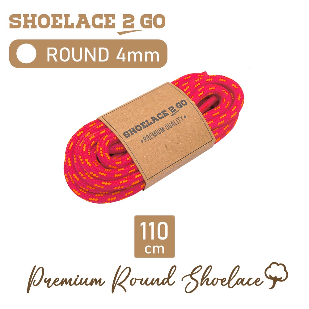 SHOELACE 2 GO PREMIUM TALI SEPATU BULAT ROUND - LR4 - F1 - RED WITH ORANGE STRIPES - 4MM - 110CM