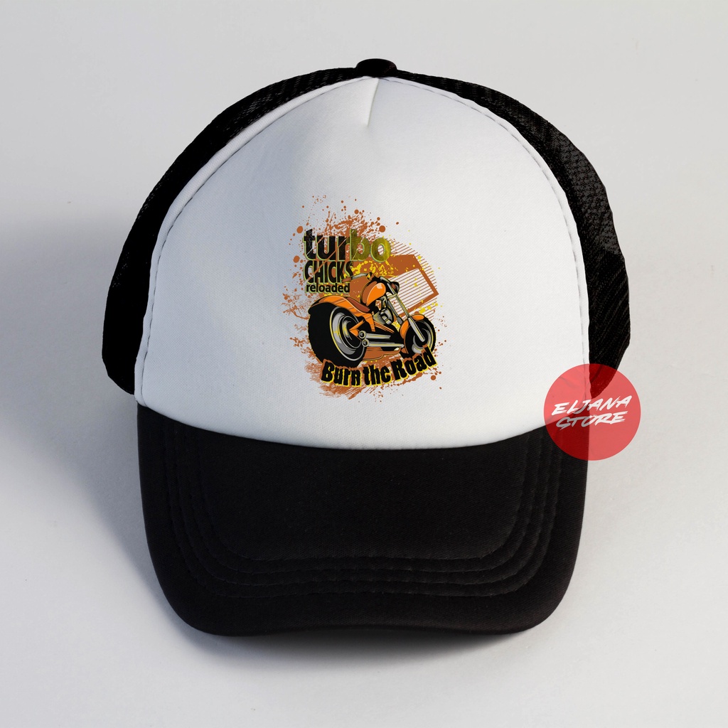 Topi Trucker Skull Vespa | Burn To Road | Rider Apache | Fun With Knives | Topi Snapback Animasi