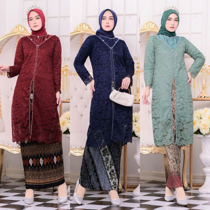Setelan kebaya tunik brokat payet nagita//kebaya brokat ibu hajat//kebaya brokat tunangan//kebaya brokat kondangan