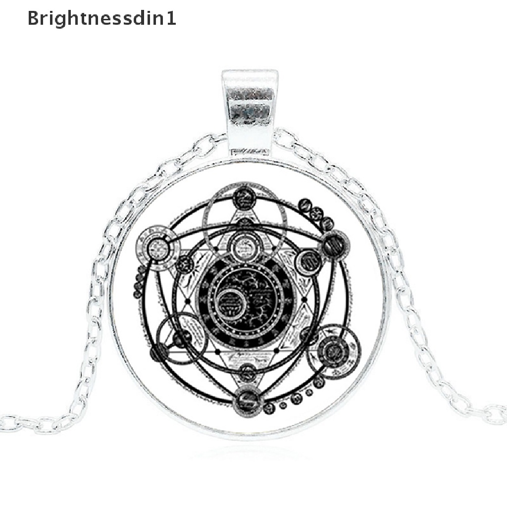 [Brightnessdin1] Retro Fantasy Magic Sigi Sigi Ilmu Sihir Pola Liontin Kalung Kaca Cabochon Perhiasan Kalung Pria Wanita Aksesoris Hadiah Souvenir Butik