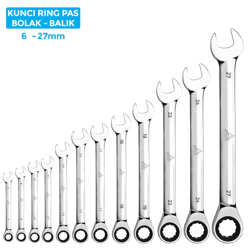 Allefix Kunci Ring Pas Bolak Balik 6-27 mm Multifungsi Bahan Kuat Anti Karat 10170