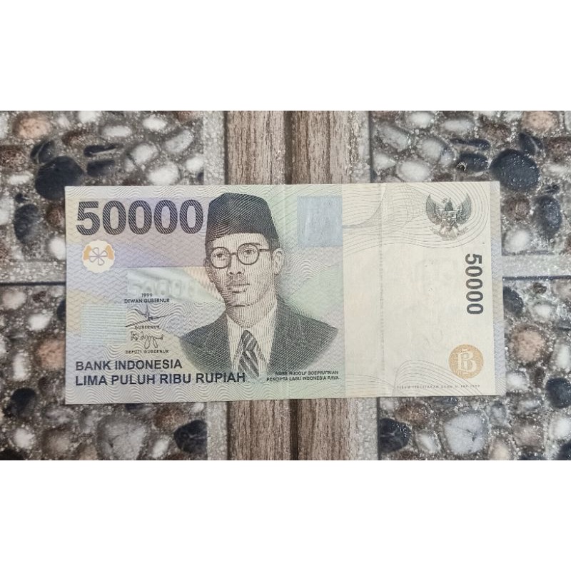 Uang kuno 50000 rupiah Thn 1999 WR Supratman- Kondisi Gress(Asli uang RI)