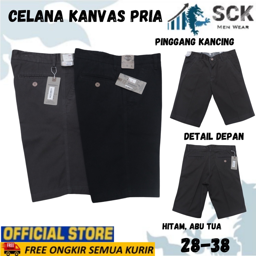 Celana Pendek KANVAS BENBERCA Pria Warna POLOS 28-38 / Pakaian Pria Pinggang Kancing Santai - sckmenwear GROSIR