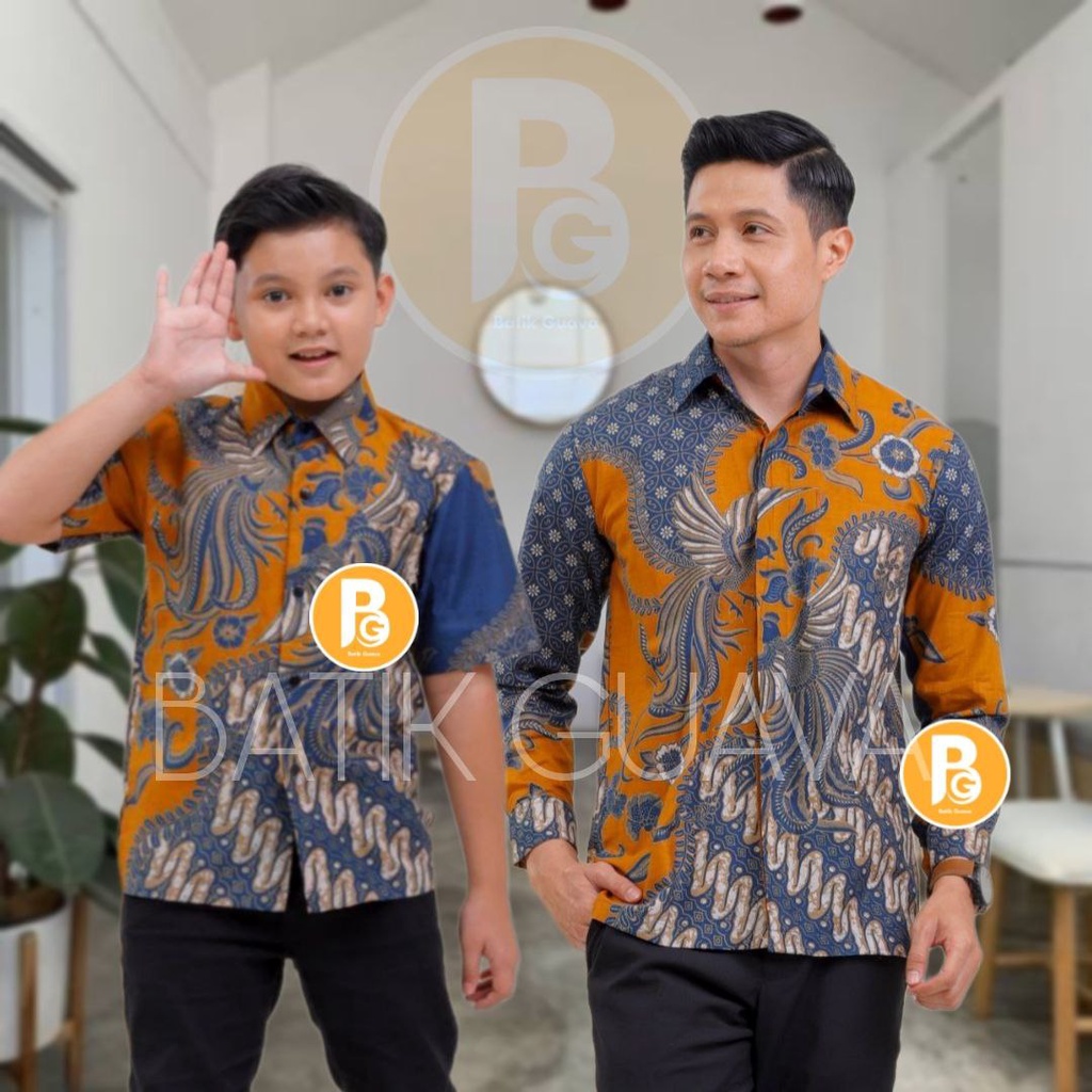 EXCLUSIVE COUPLE SWEET - COUPLE BATIK AYAH DAN ANAK COWOK BATIK KUNING KUNYIT OREN - BATIK GUAVA - BATIK PRIA